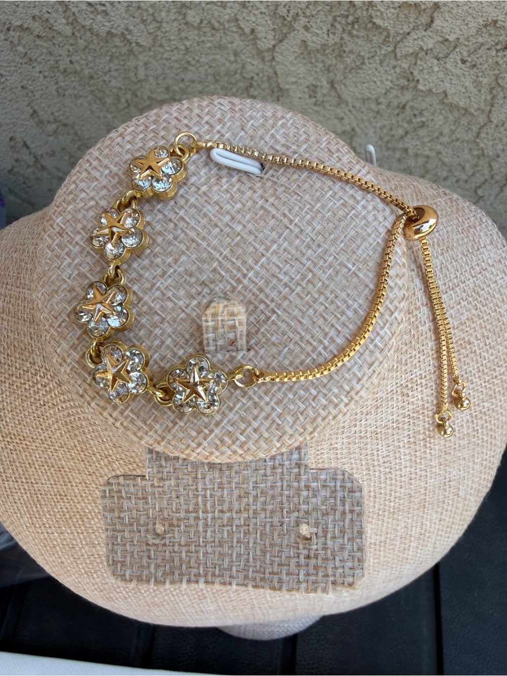 New 925 Plated Gold Floral Crystal Adjustable Bracelet - Women Jewelry